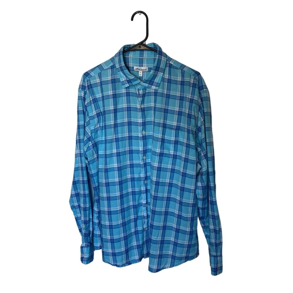 Peter Millar Shirt Mens XL Blue Plaid Crown Ease Sport Everett Lightweight Golf